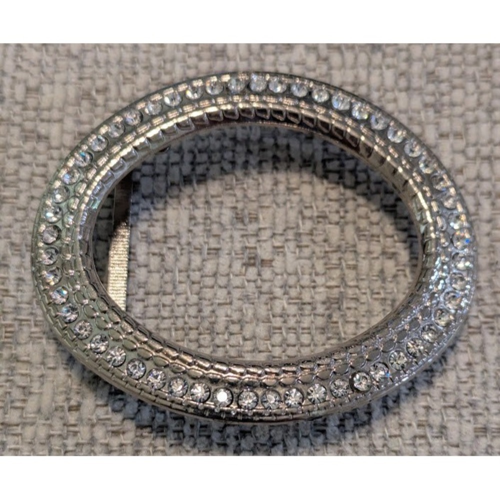 Vintage Silver-Tone Rhinestone Oval Clasp Belt Buckle - 1.5" Strap Size
